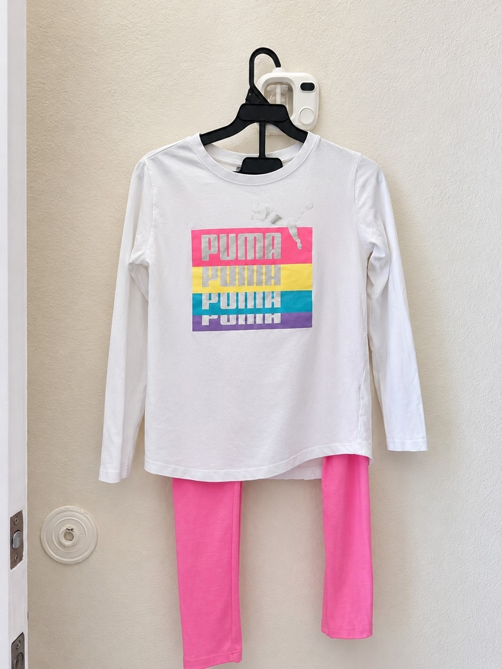 Puma White Long-Sleeve Logo Top with Pink Leggings